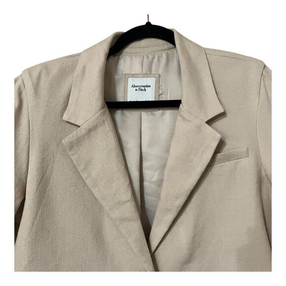 Abercrombie & Fitch Womens Size L Beige Linen Blend Cropped Blazer Jacket - Picture 2 of 4
